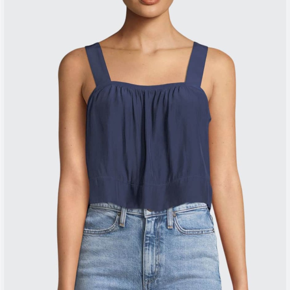 RAMY BROOK Gwyn Square-Neck Sleeveless Cropped Top Navy XXS